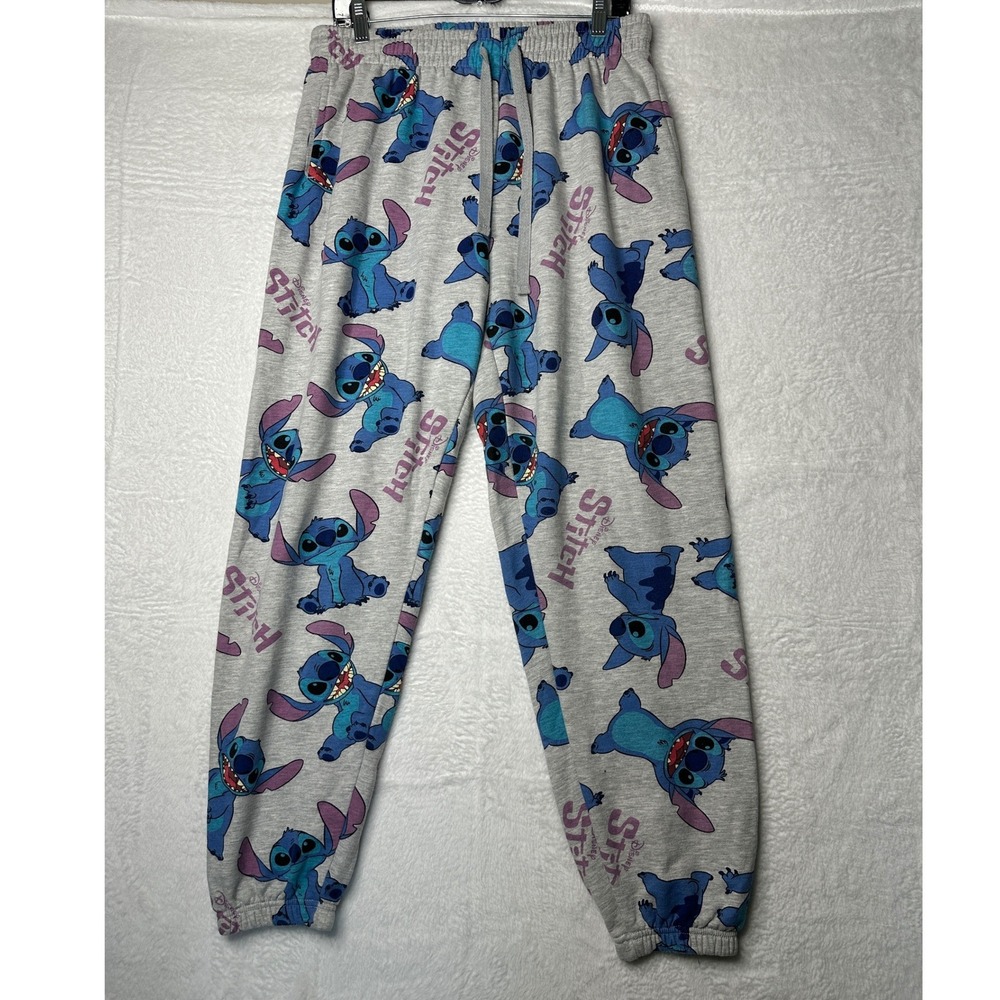 Disney Stitch Joggers Womens XL Gray All Over Print Fleece Sweatpants